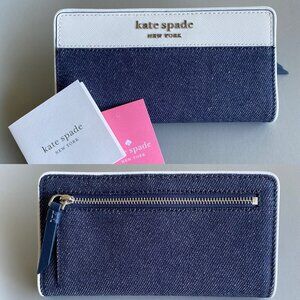 Kate Spade Slim Bifold Denim Leather Wallet NWT